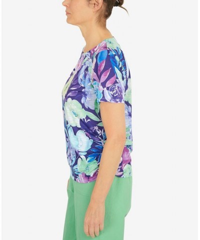 Petite Cinched Waist Floral T-shirt Purple $34.19 Tops