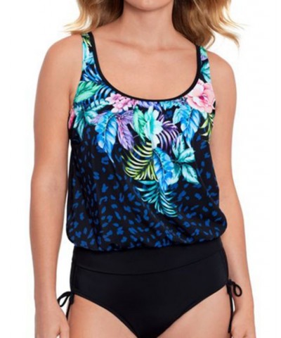 Women's Shirred Neck Blouson Underwire Tankini Wildflower $44.88 Swimsuits