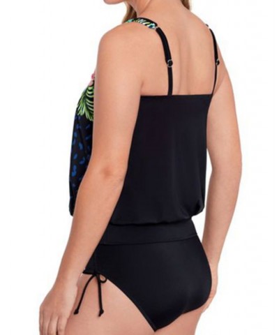 Women's Shirred Neck Blouson Underwire Tankini Wildflower $44.88 Swimsuits