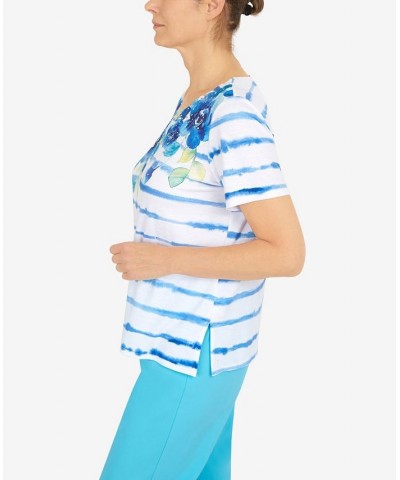 Petite Cool Vibrations Lace Neck Floral Stripe T-shirt Multi $38.23 Tops