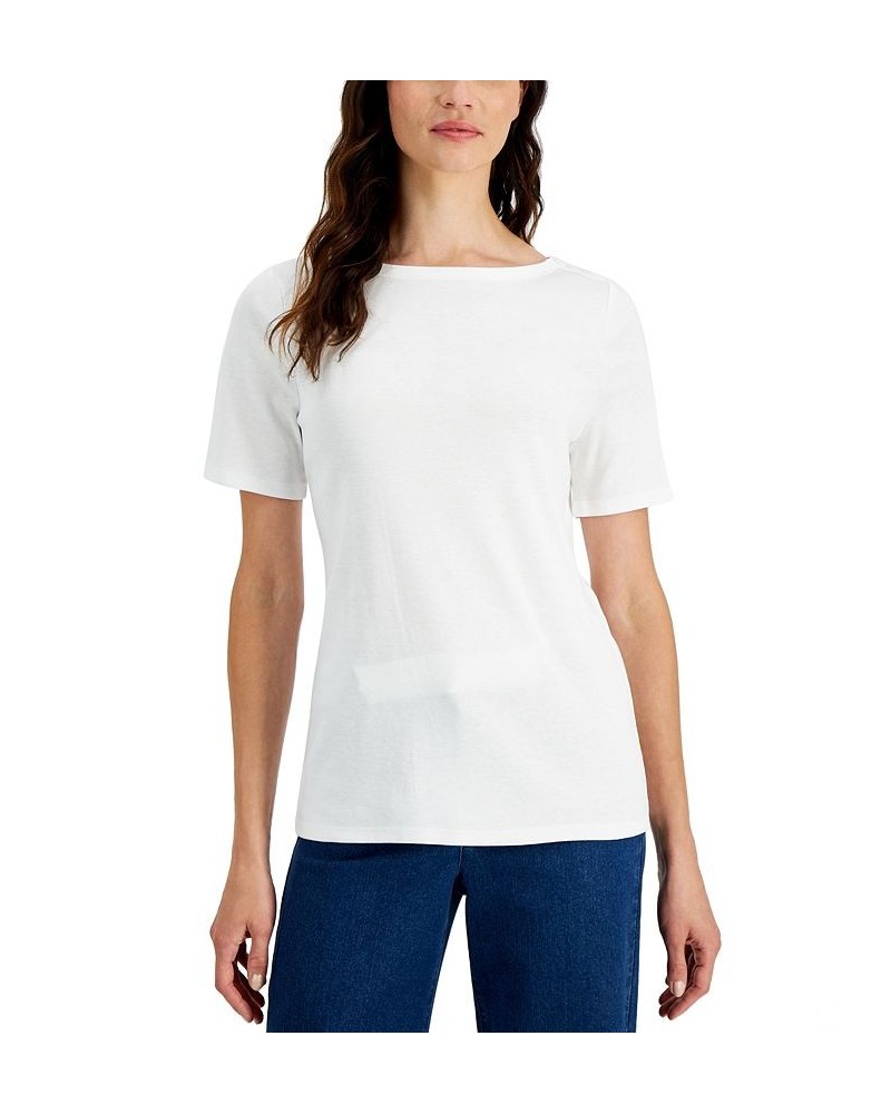 Women's Cotton Boat-Neck Top White $15.89 Tops