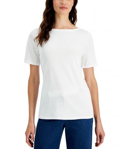 Women's Cotton Boat-Neck Top White $15.89 Tops