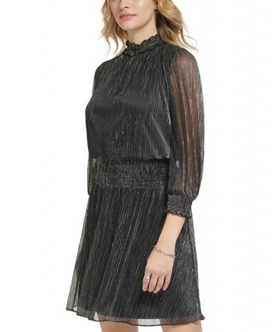 Women's Metallic Smocked-Waist A-Line Dress Black/Silver $39.60 Dresses