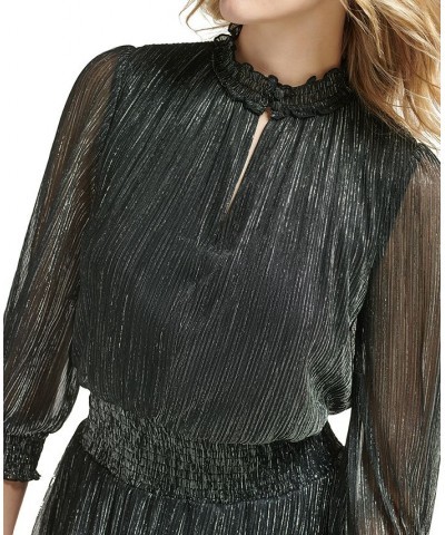 Women's Metallic Smocked-Waist A-Line Dress Black/Silver $39.60 Dresses