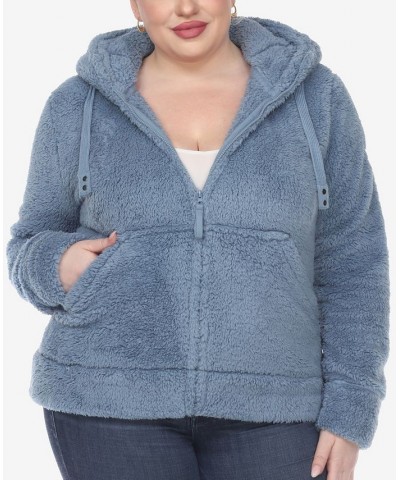 Plus Size Hooded Sherpa Jacket Blue $42.12 Jackets