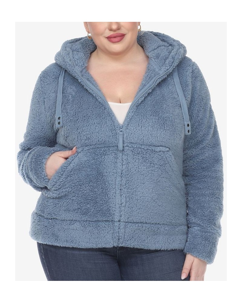 Plus Size Hooded Sherpa Jacket Blue $42.12 Jackets