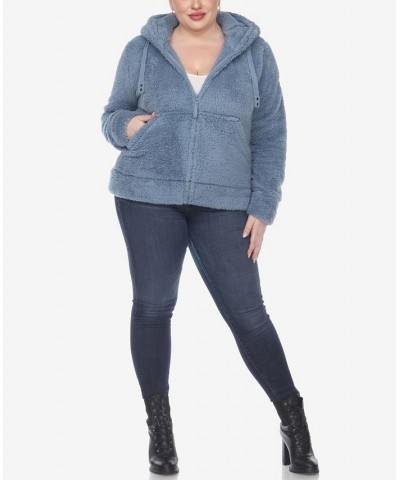 Plus Size Hooded Sherpa Jacket Blue $42.12 Jackets