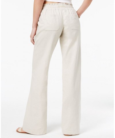 Juniors' Oceanside Wide-Leg Drawstring Pants Tan/Beige $32.40 Pants