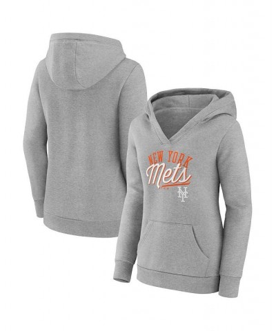 Women's Branded Heather Gray New York Mets Simplicity Crossover V-Neck Pullover Hoodie Heather Gray $41.24 Sweatshirts