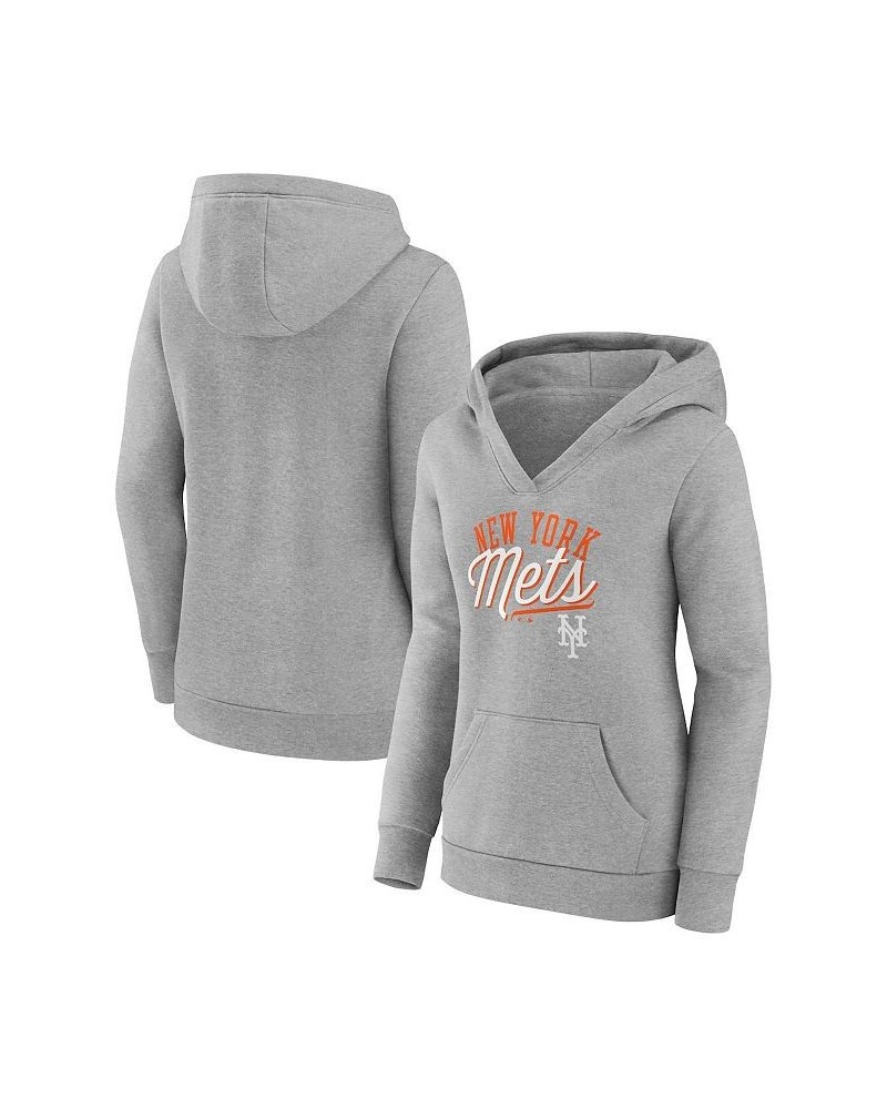 Women's Branded Heather Gray New York Mets Simplicity Crossover V-Neck Pullover Hoodie Heather Gray $41.24 Sweatshirts