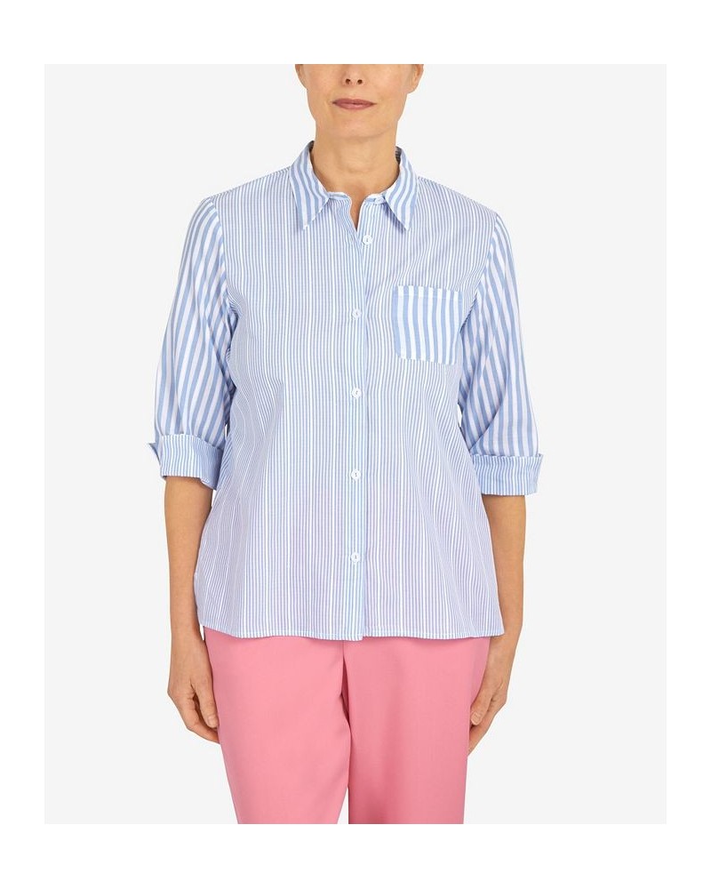 Women's Mixed Stripe Button Down Top Cornflower $34.06 Tops