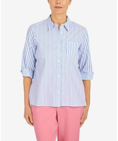 Women's Mixed Stripe Button Down Top Cornflower $34.06 Tops