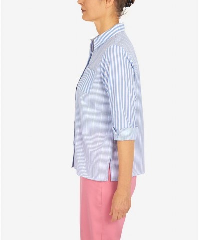 Women's Mixed Stripe Button Down Top Cornflower $34.06 Tops