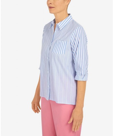 Women's Mixed Stripe Button Down Top Cornflower $34.06 Tops