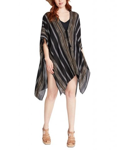 Women's Diamond Striped Tie-Front Kimono Cover-Up Multi $16.61 Tops