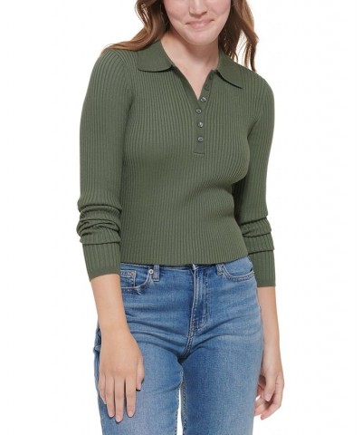 Women's Ribbed Polo Shirt Green $23.45 Tops