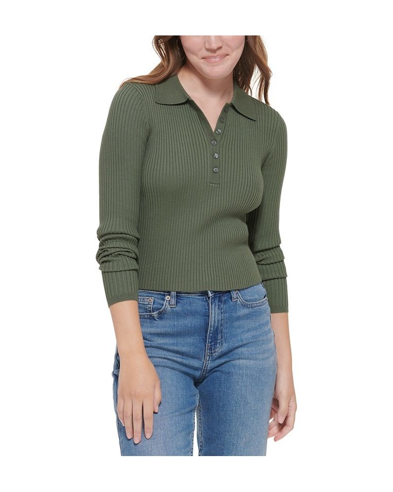 Women's Ribbed Polo Shirt Green $23.45 Tops