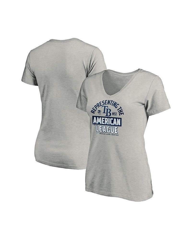 Women's Tampa Bay Rays 2020 American League Champions - Locker Room Plus Size V-Neck T-shirt Heather Gray $25.43 Tops