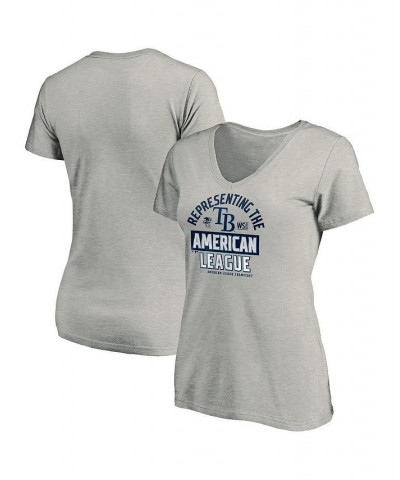 Women's Tampa Bay Rays 2020 American League Champions - Locker Room Plus Size V-Neck T-shirt Heather Gray $25.43 Tops