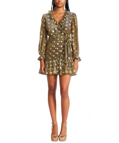 Women's Faux-Wrap Metallic Star Dress Gold $24.16 Dresses