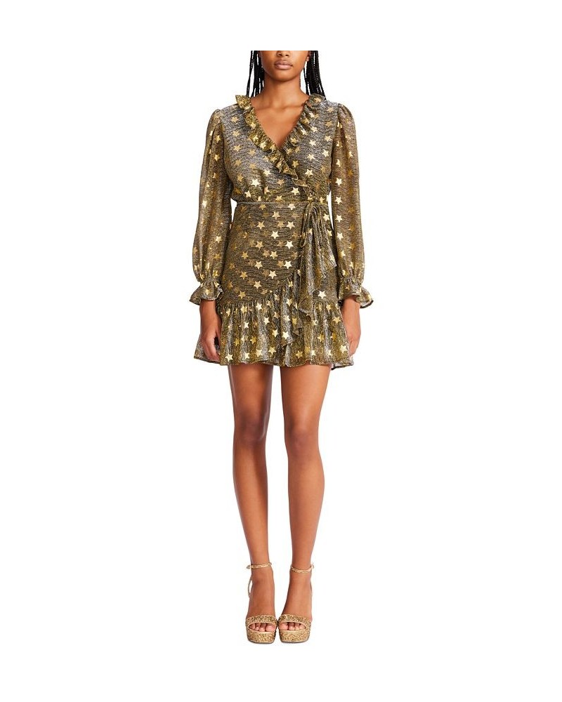 Women's Faux-Wrap Metallic Star Dress Gold $24.16 Dresses