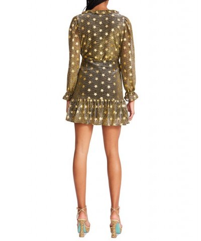 Women's Faux-Wrap Metallic Star Dress Gold $24.16 Dresses