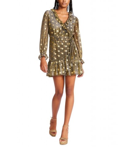 Women's Faux-Wrap Metallic Star Dress Gold $24.16 Dresses