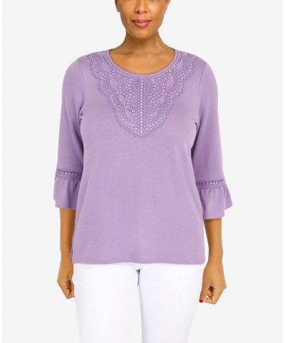 Women's Picture Perfect Solid Lace Trim Top Orchid $29.89 Tops