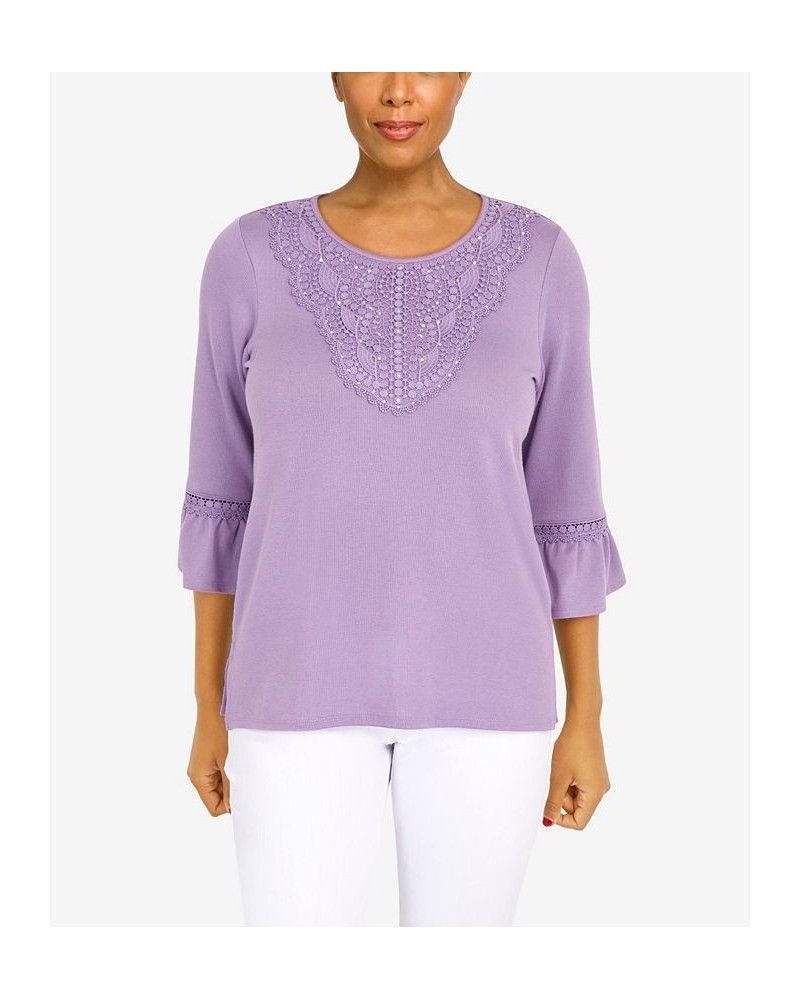 Women's Picture Perfect Solid Lace Trim Top Orchid $29.89 Tops