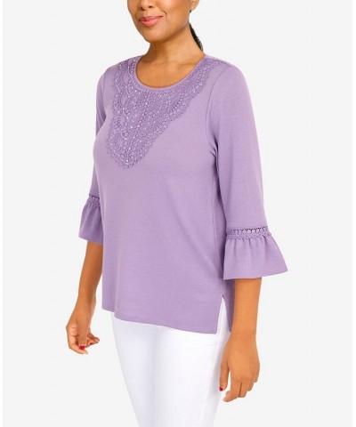 Women's Picture Perfect Solid Lace Trim Top Orchid $29.89 Tops