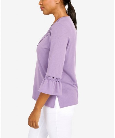 Women's Picture Perfect Solid Lace Trim Top Orchid $29.89 Tops