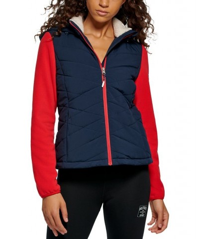 Women's Hybrid Fleece-Puffer Jacket Blue $40.37 Jackets