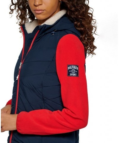 Women's Hybrid Fleece-Puffer Jacket Blue $40.37 Jackets