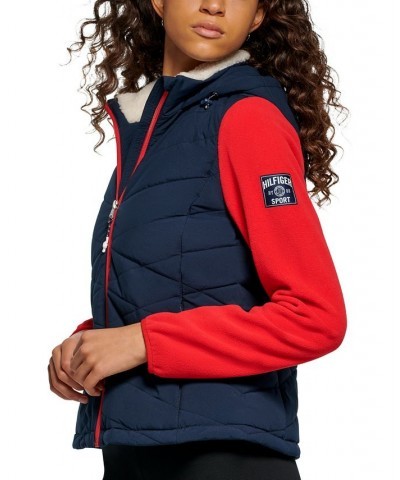 Women's Hybrid Fleece-Puffer Jacket Blue $40.37 Jackets