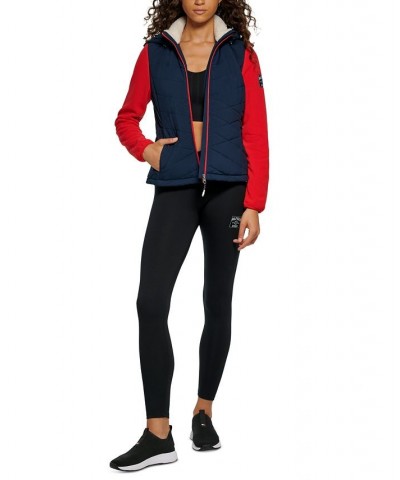 Women's Hybrid Fleece-Puffer Jacket Blue $40.37 Jackets