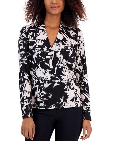 Women's Printed Faux-Wrap Surplice Knit Top Multi $21.07 Tops