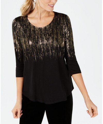 3/4-Sleeve Printed Tunic Top Gold $11.66 Tops