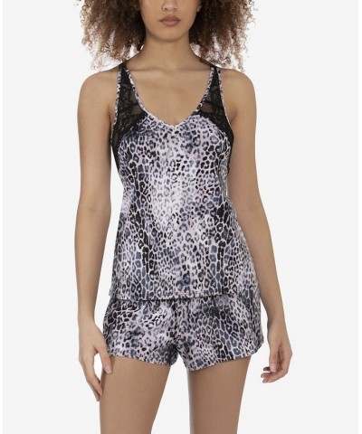 Women's New Snow Leopard Shorts 2 Piece Set Black $20.52 Sleepwear