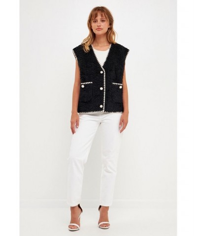 Women's Faux Shearling Vest Black $48.00 Jackets