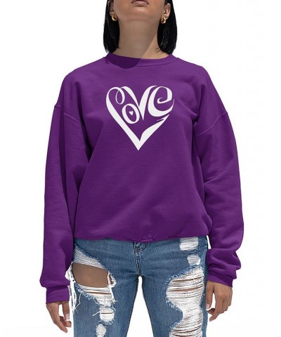 Women's Crewneck Word Art Script Love Heart Sweatshirt Top Purple $21.50 Tops