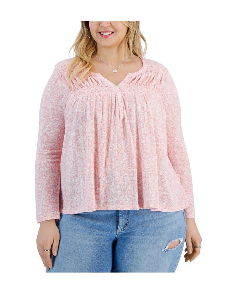 Plus Size Split-Neck Long-Sleeve Top Pink $13.41 Tops