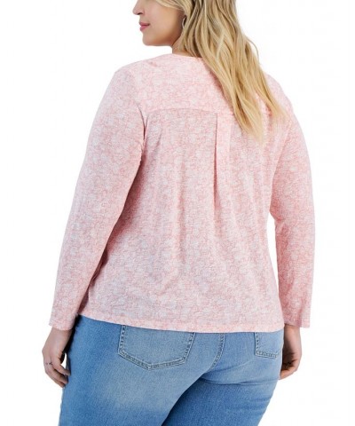 Plus Size Split-Neck Long-Sleeve Top Pink $13.41 Tops