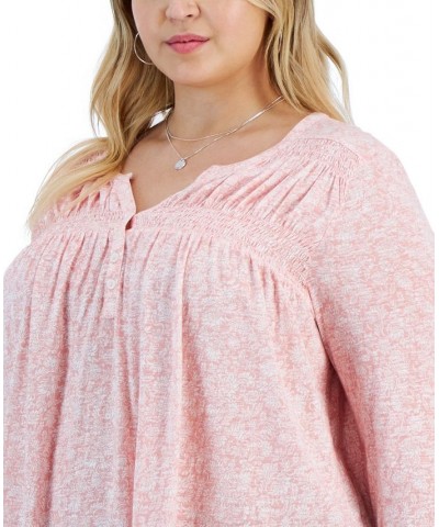 Plus Size Split-Neck Long-Sleeve Top Pink $13.41 Tops