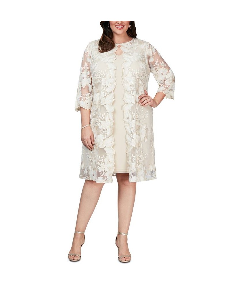 Plus Size Layered-Look Embroidered Jacket Dress Taupe $89.64 Dresses