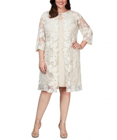 Plus Size Layered-Look Embroidered Jacket Dress Taupe $89.64 Dresses