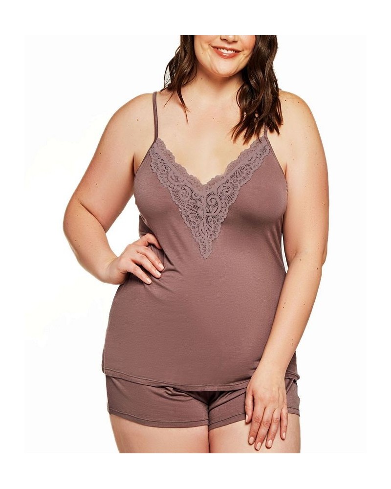 Women's Zennie Modal and Lace Plus Size 2-Pieces Cami and Short Set Brown $27.88 Lingerie