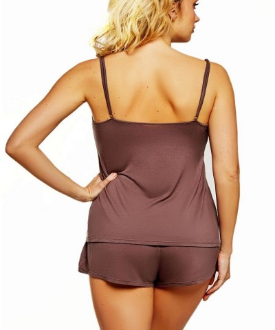 Women's Zennie Modal and Lace Plus Size 2-Pieces Cami and Short Set Brown $27.88 Lingerie