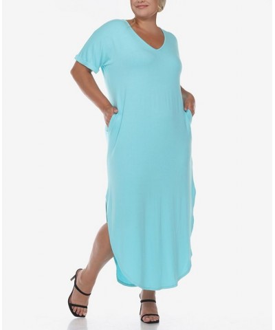 Plus Size Short Sleeve V-neck Maxi Dress Aqua $34.56 Dresses