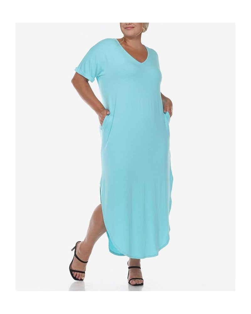 Plus Size Short Sleeve V-neck Maxi Dress Aqua $34.56 Dresses