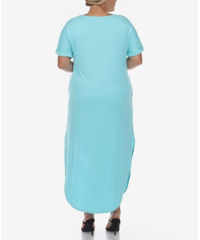 Plus Size Short Sleeve V-neck Maxi Dress Aqua $34.56 Dresses